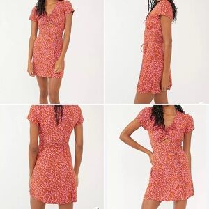 NWT Free People Marsaille Rust Combo S Collared Cutout Short Sleeve Mini Dress